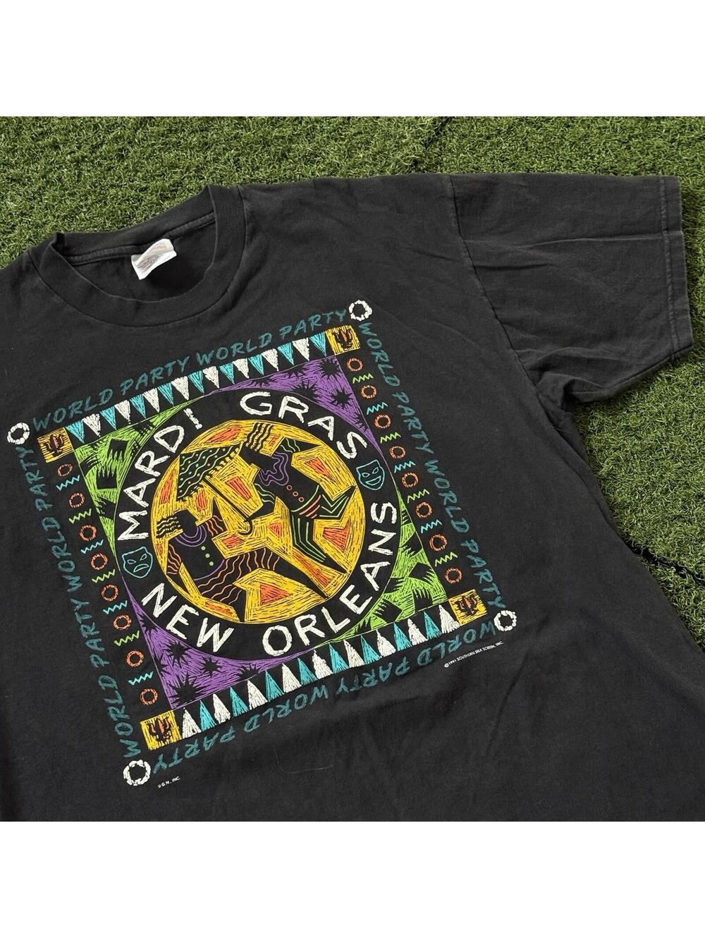 Vintage 1991 Mardi Gras New Orleans T-Shirt Hanes Adult XL USA Made Festival EUC